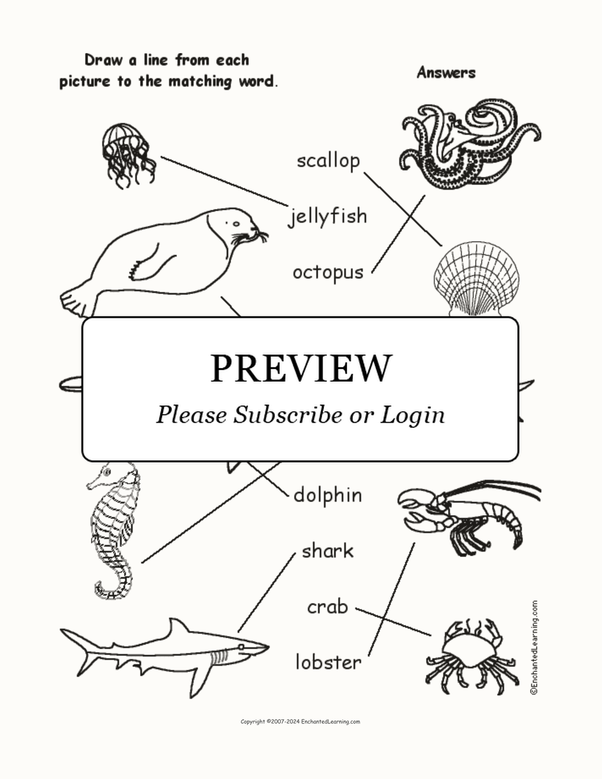 Match the Ocean Animals interactive worksheet page 2