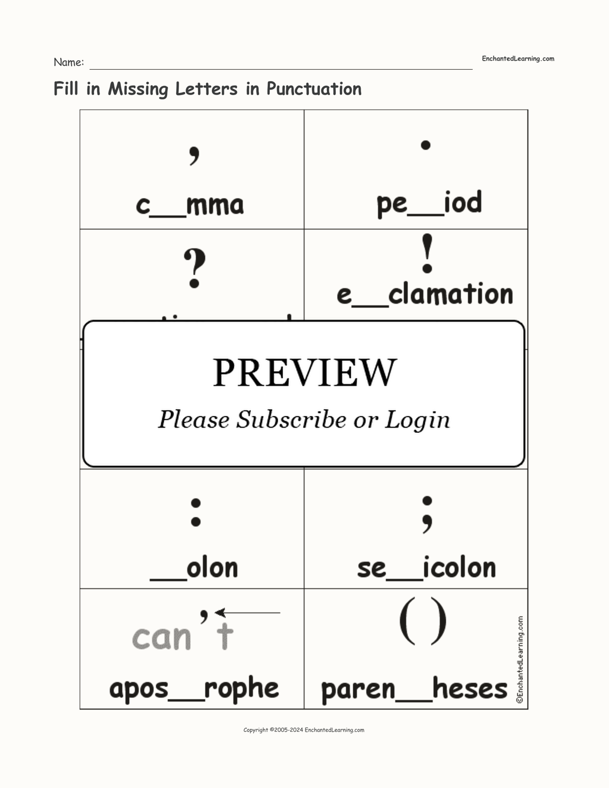 Fill in Missing Letters in Punctuation interactive worksheet page 1