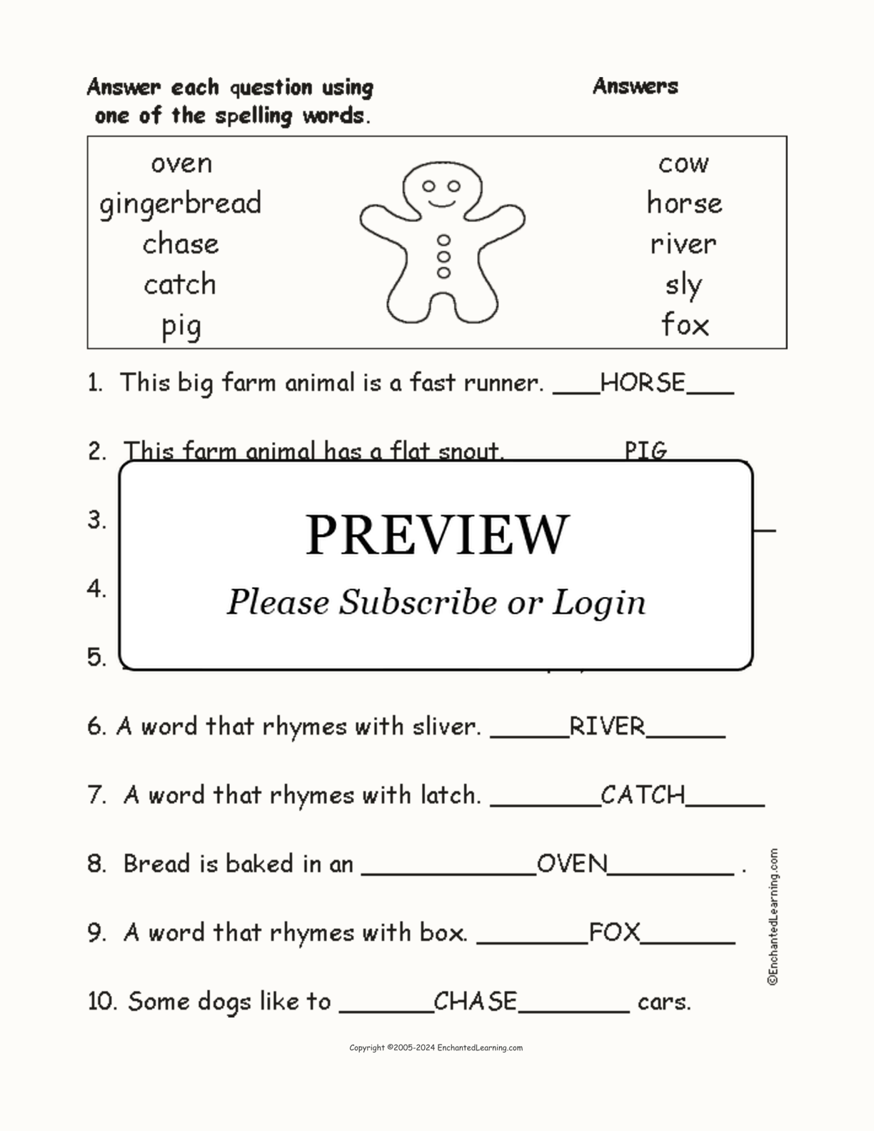 'The Gingerbread Man' Spelling Word Questions interactive worksheet page 2