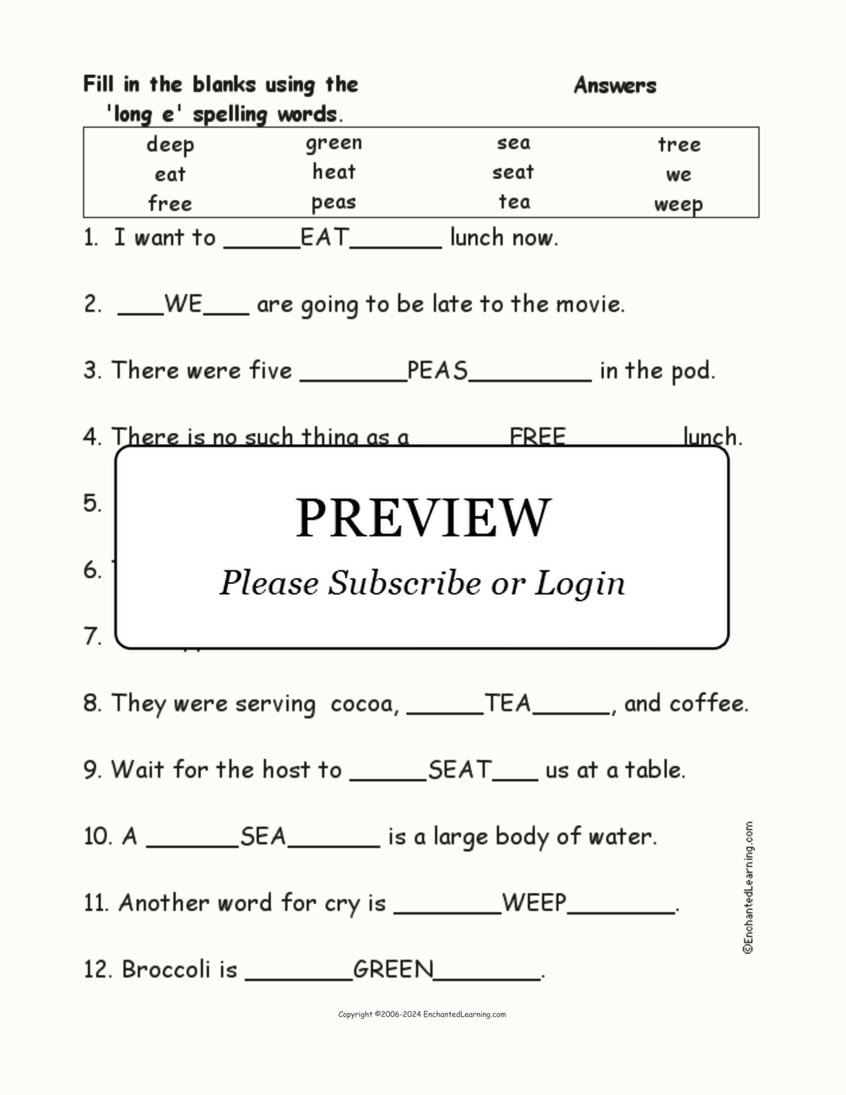 Long E: Spelling Word Questions interactive worksheet page 2