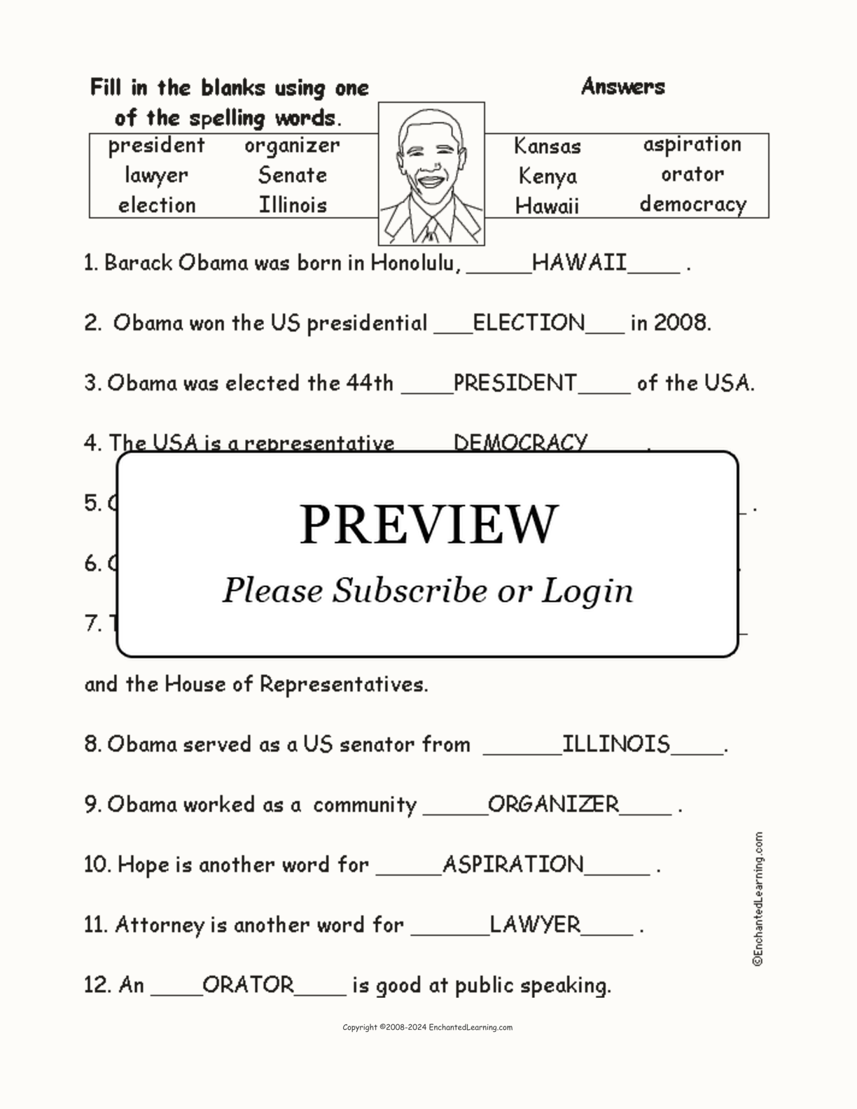 Barack Obama Spelling Word Questions interactive worksheet page 2