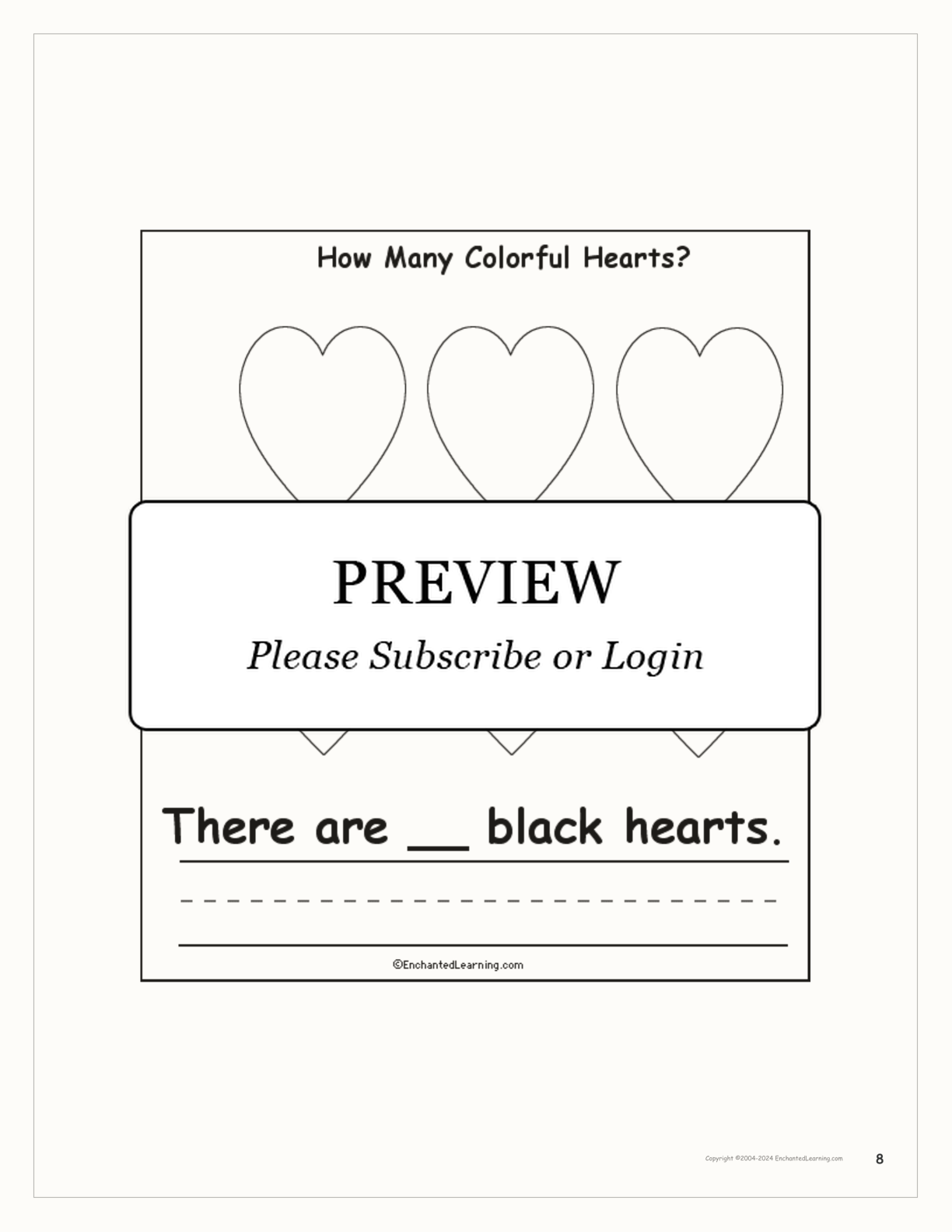'How Many Colorful Hearts' Printable Book interactive worksheet page 8