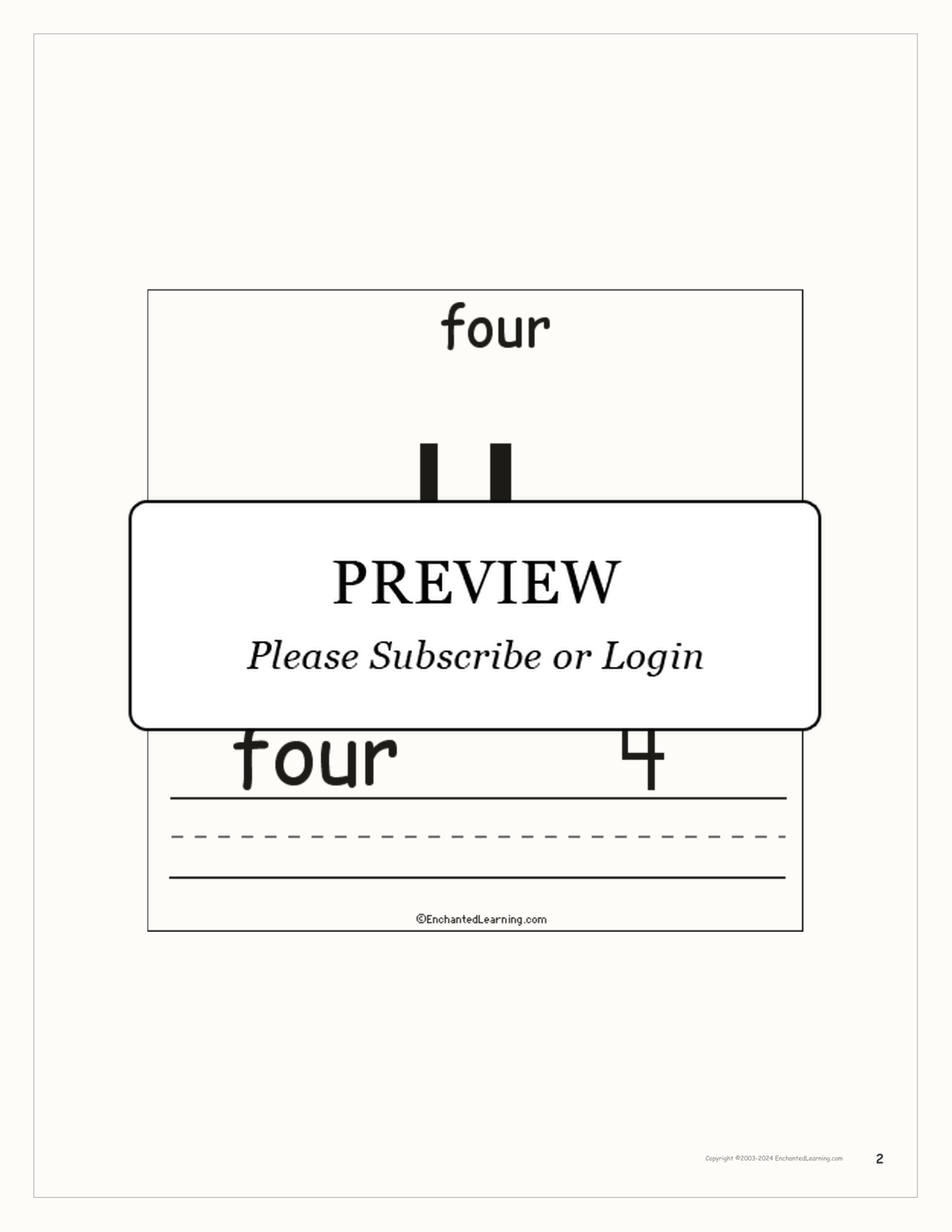 The Number Four Book, for Early Readers interactive printout page 2