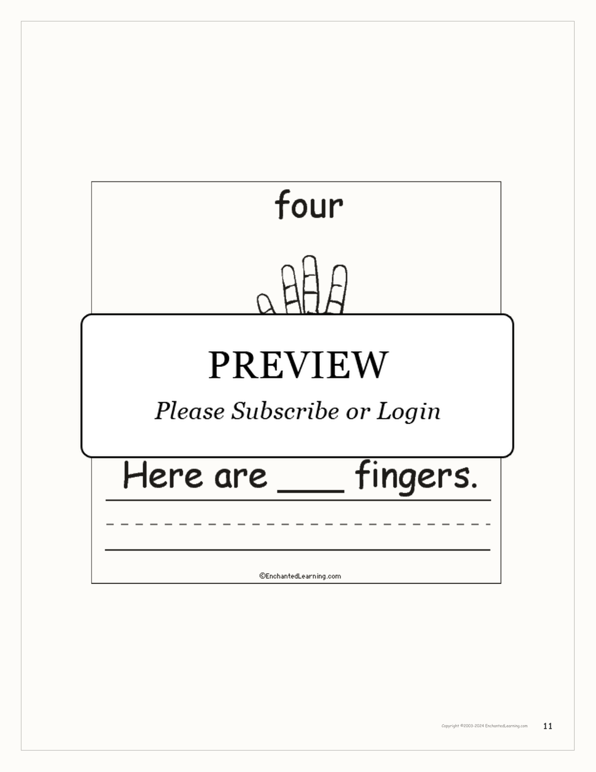 The Number Four Book, for Early Readers interactive printout page 11