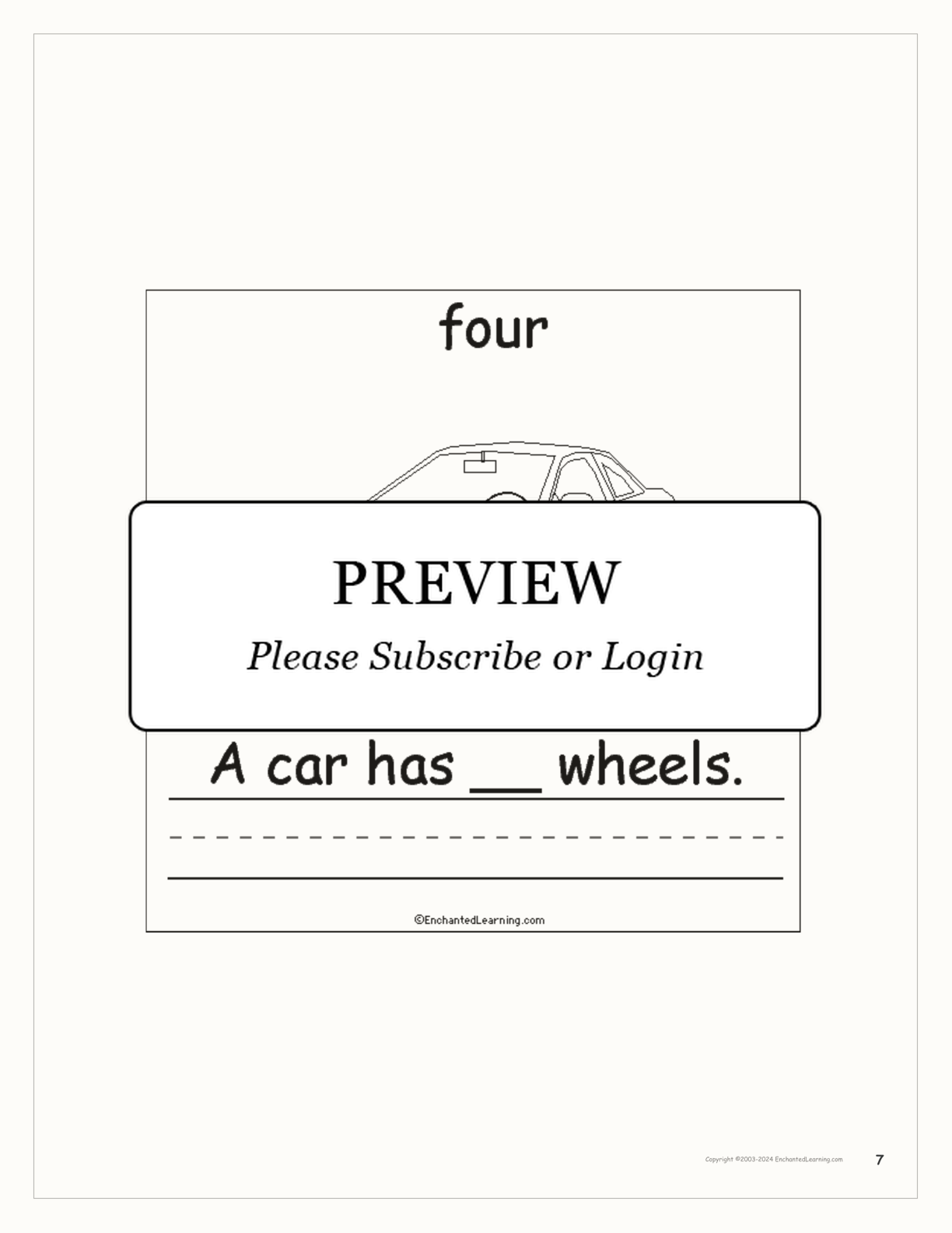 The Number Four Book, for Early Readers interactive printout page 7