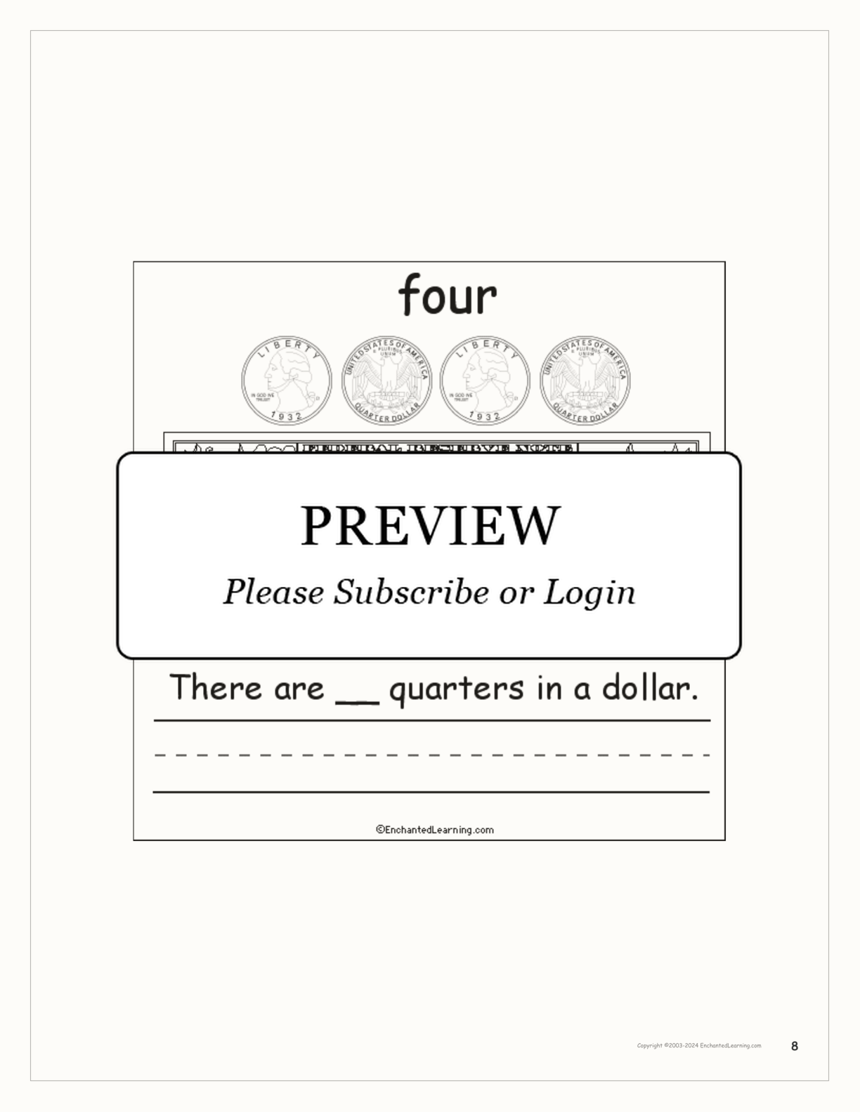 The Number Four Book, for Early Readers interactive printout page 8