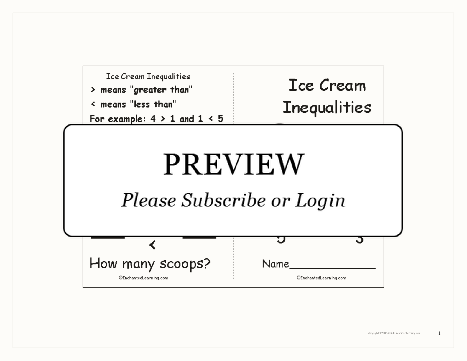 Ice Cream Inequalities Book interactive worksheet page 1