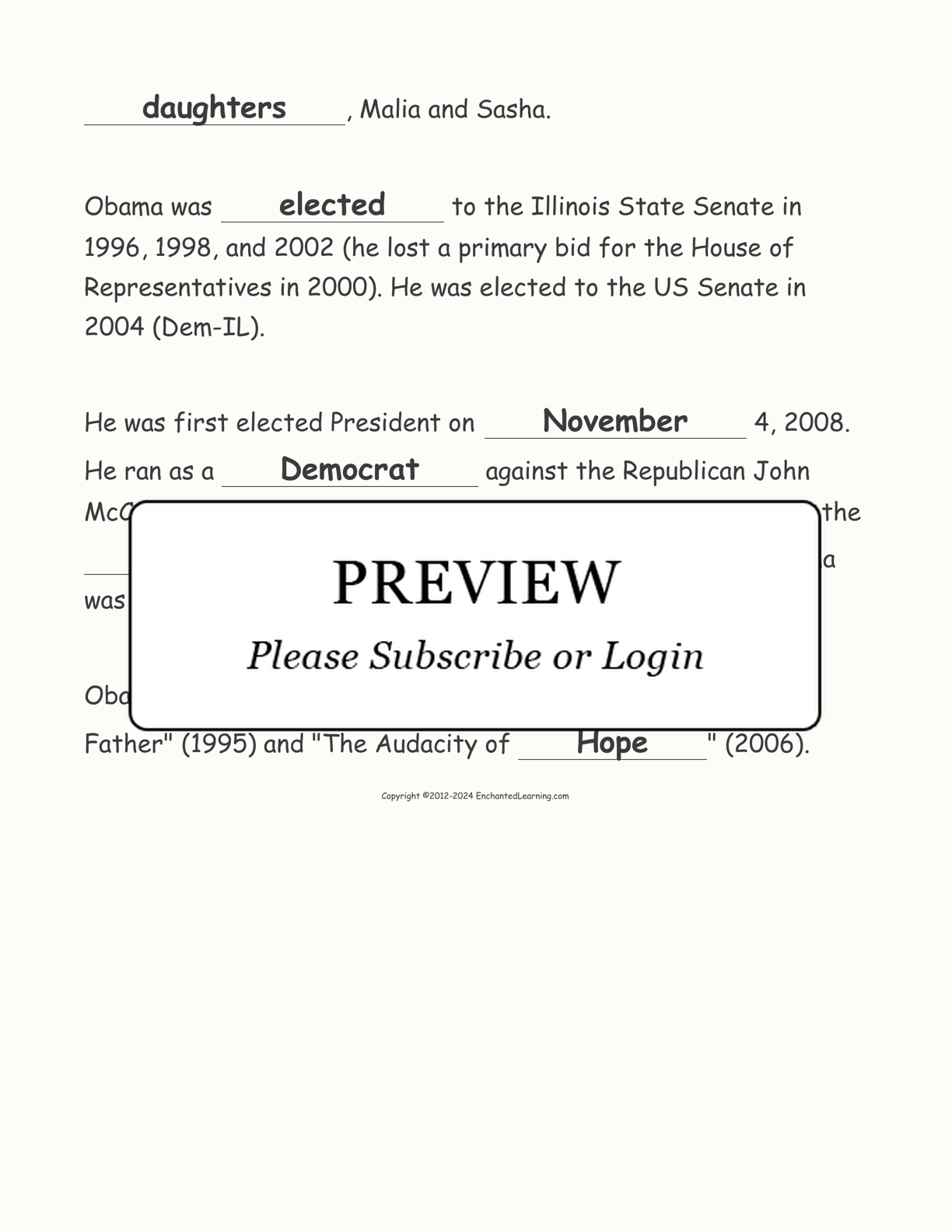 President Barack Obama: Cloze Worksheet interactive worksheet page 4