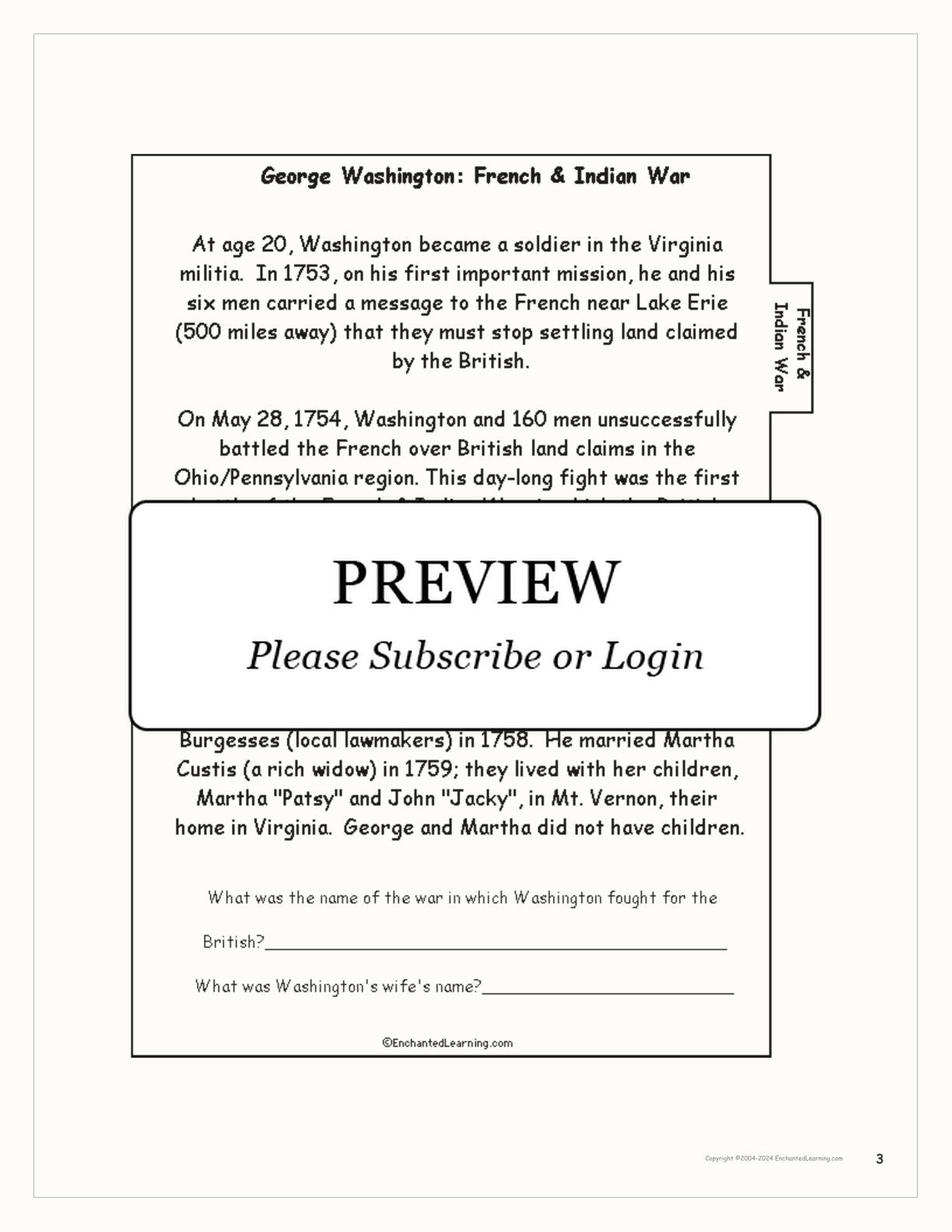 George Washington Tab Book interactive printout page 3