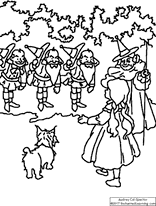 Dorothy Meets Three Munchkins Coloring Page (The Wizard of Oz)