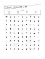 Wordsearch - Numbers ONE to TEN
