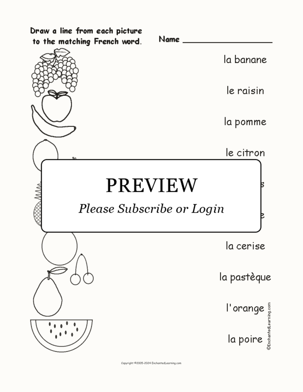 Match the French Fruit Words to the Pictures interactive worksheet page 1