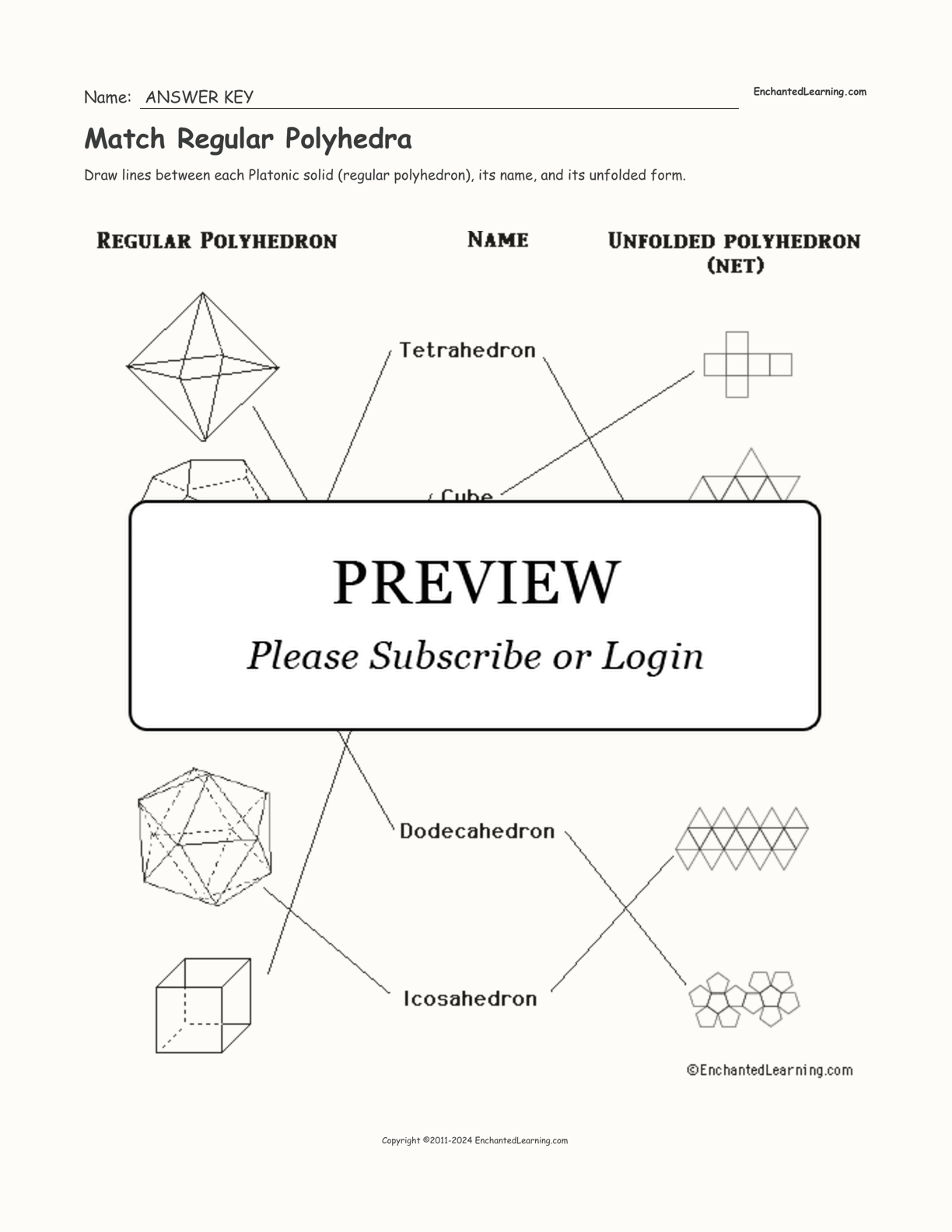 Match Regular Polyhedra interactive worksheet page 2