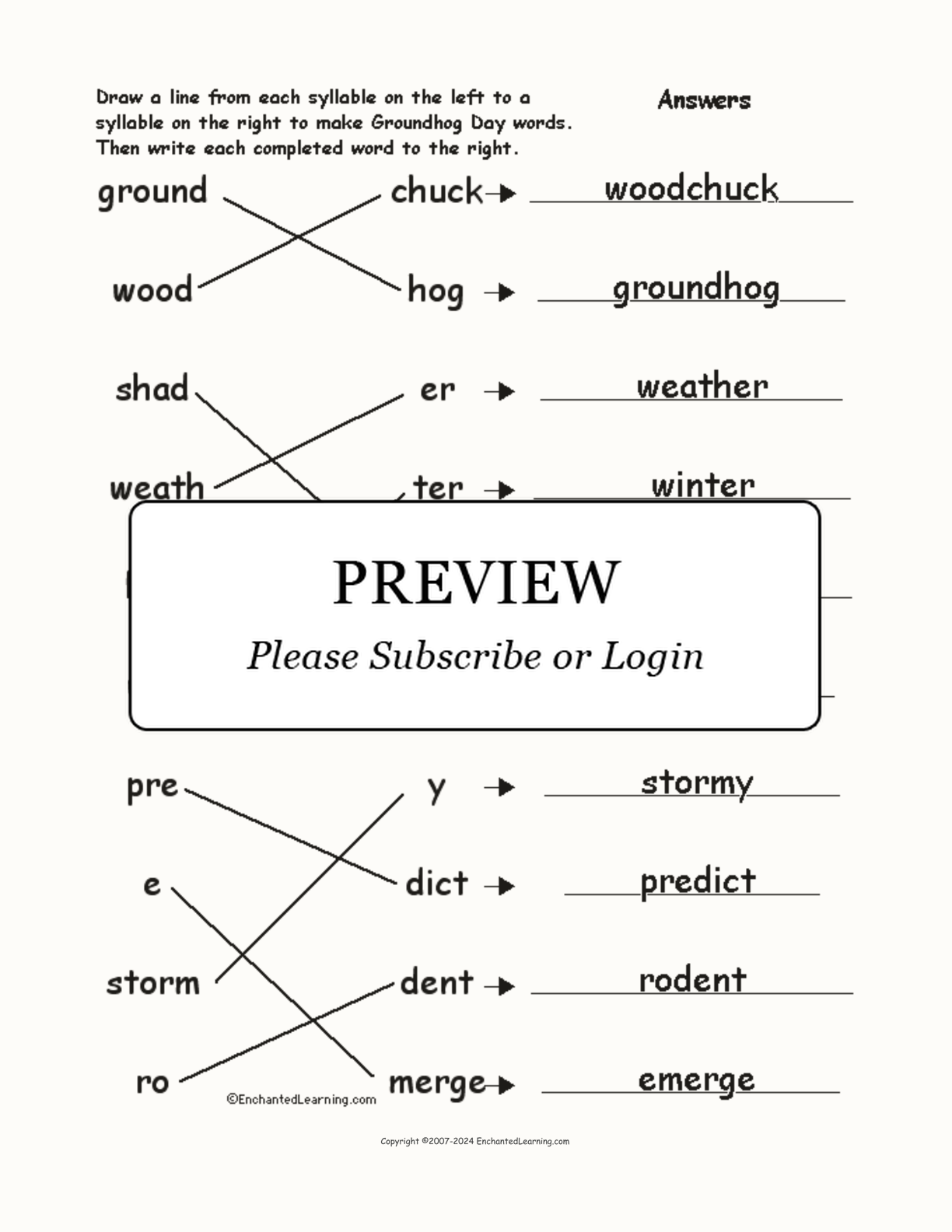 Match the Syllables: Groundhog Day Words interactive worksheet page 2