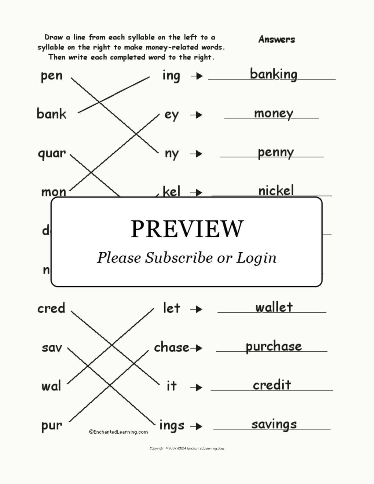 Match the Syllables: Money Words interactive worksheet page 2