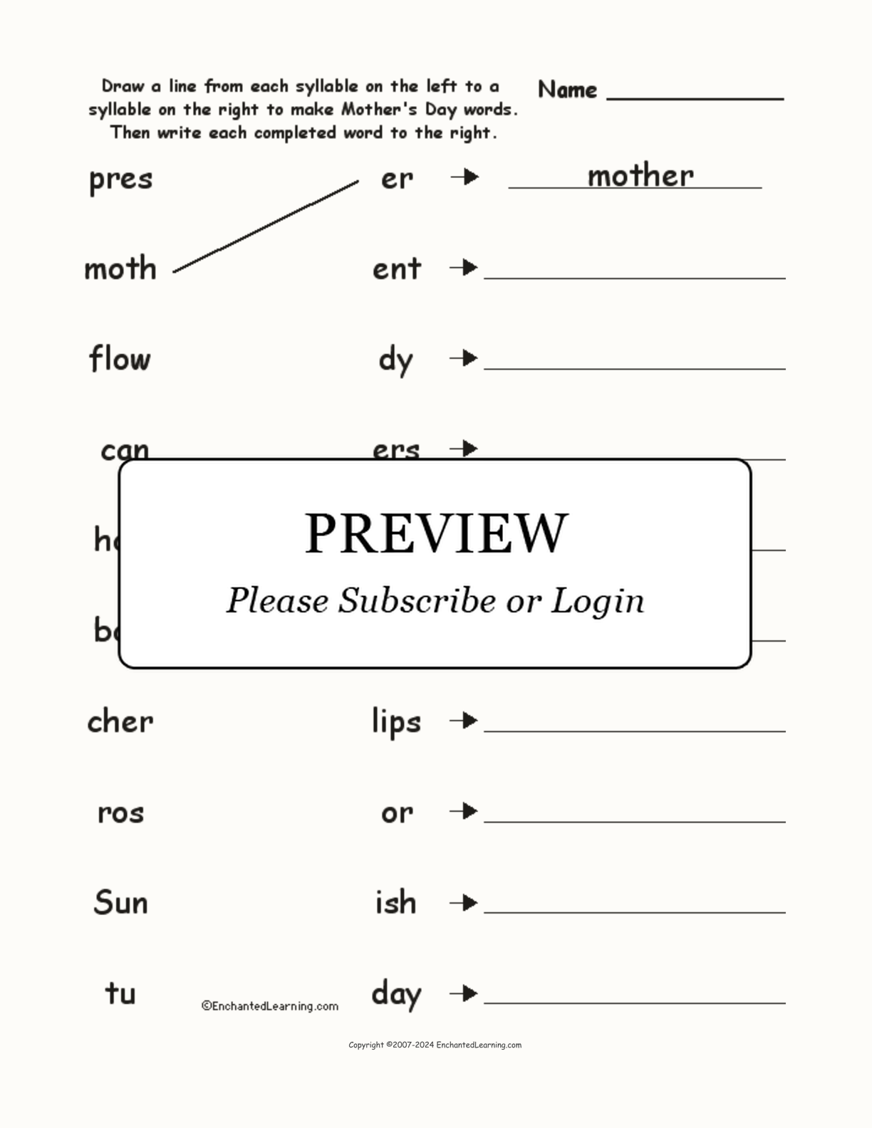 Match the Syllables: Mother's Day Words interactive worksheet page 1