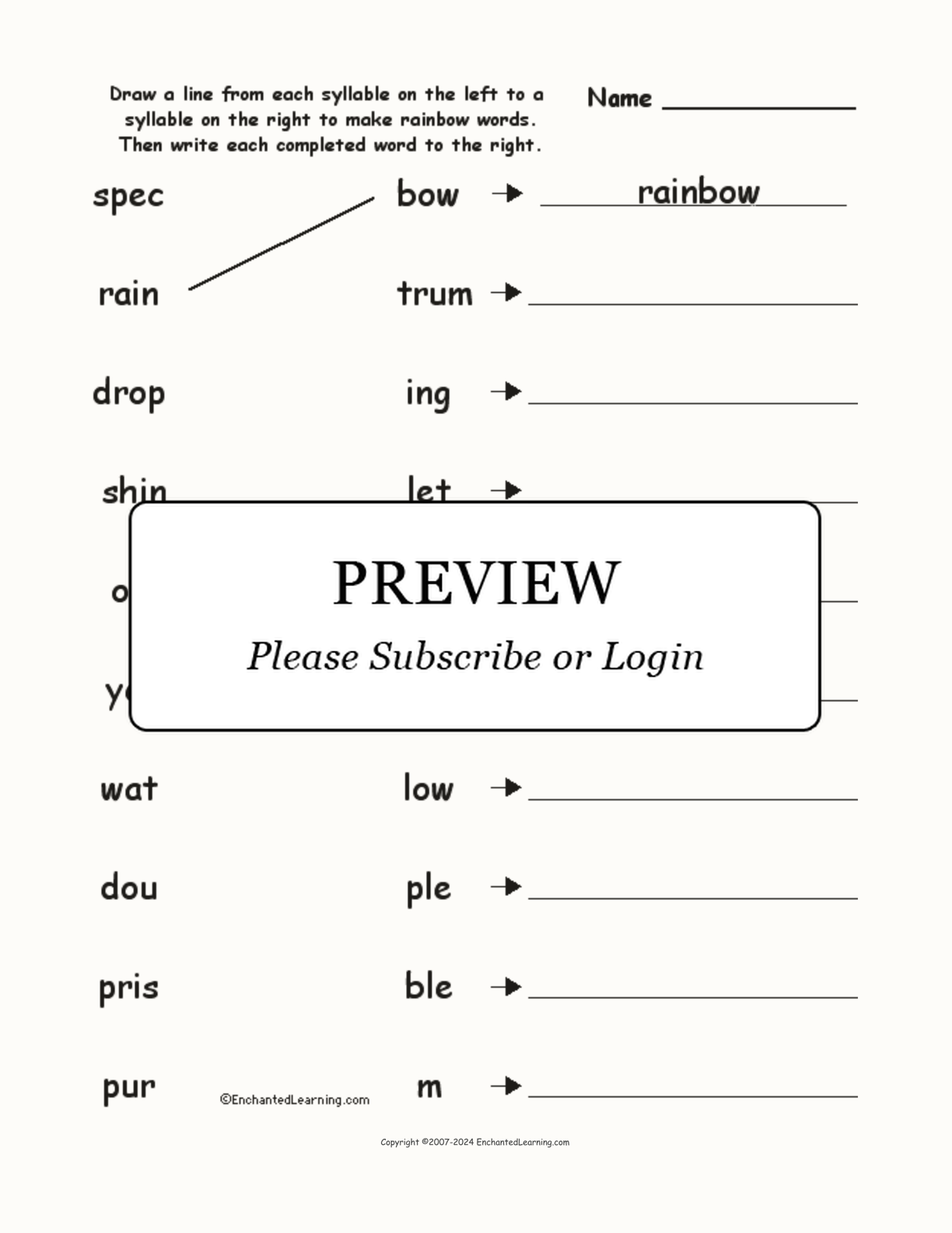 Match the Syllables: Rainbow Words interactive worksheet page 1
