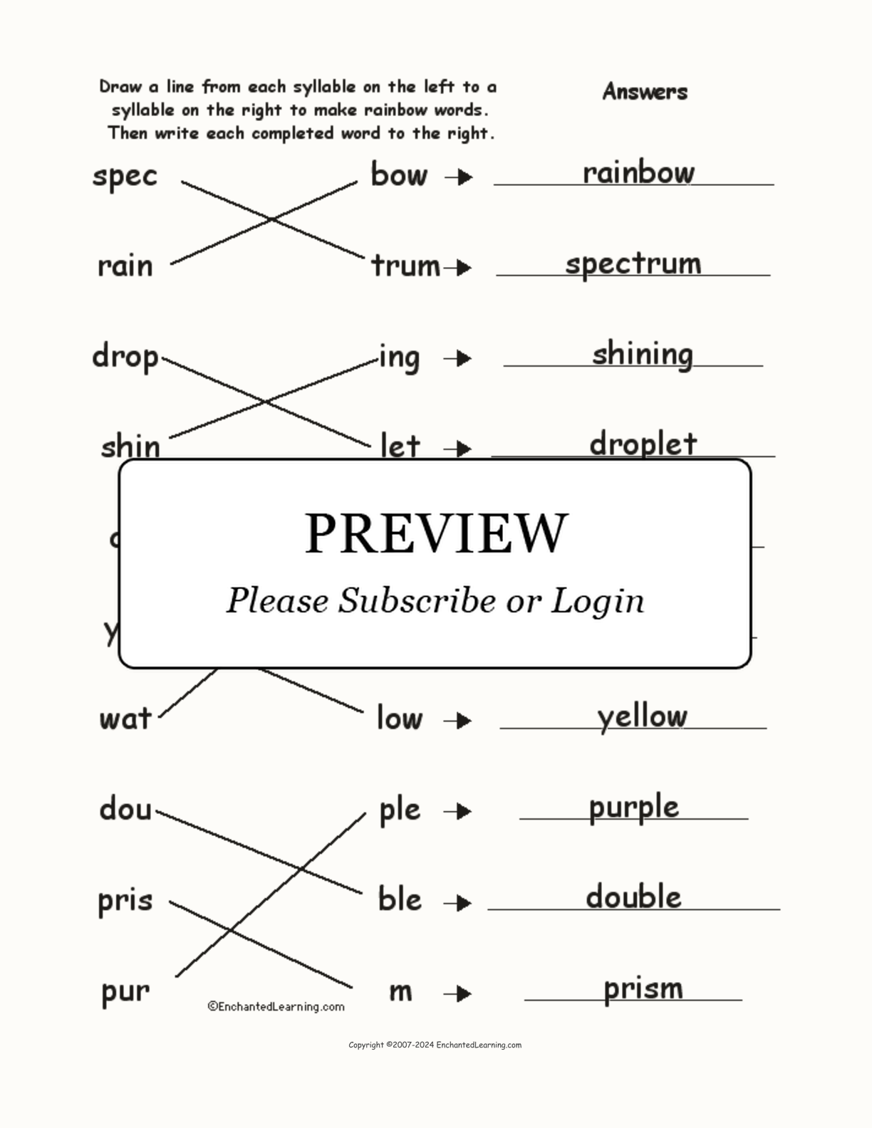Match the Syllables: Rainbow Words interactive worksheet page 2