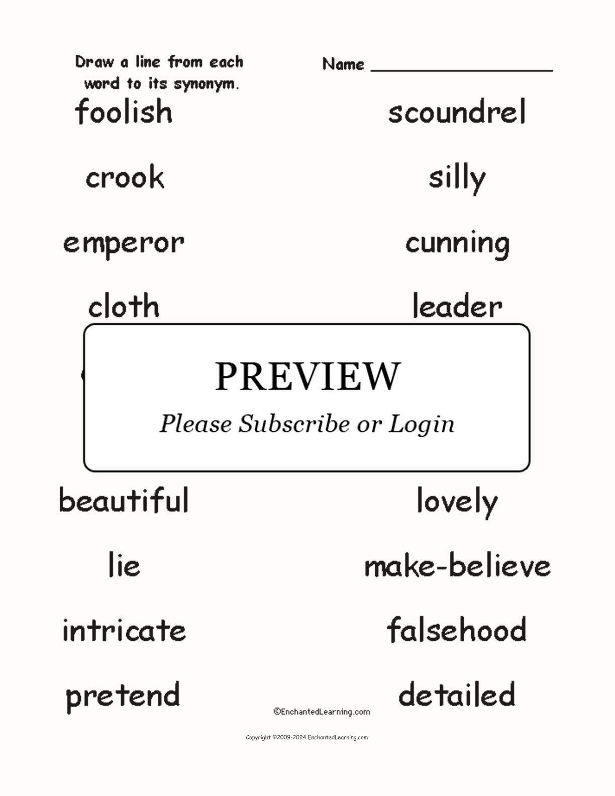 Match 'The Emperor's New Clothes' Synonyms interactive worksheet page 1