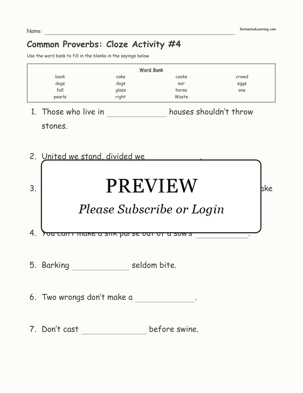Common Proverbs: Cloze Activity #4 interactive worksheet page 1