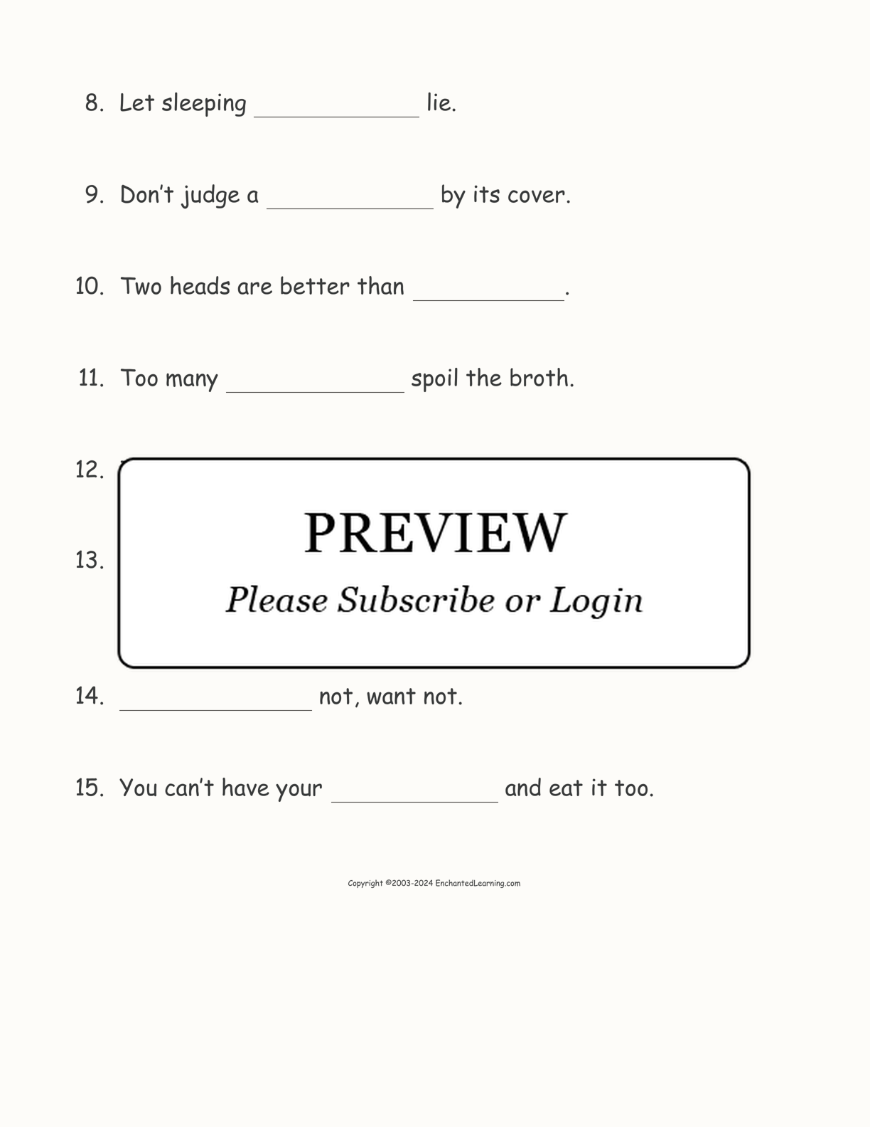 Common Proverbs: Cloze Activity #4 interactive worksheet page 2