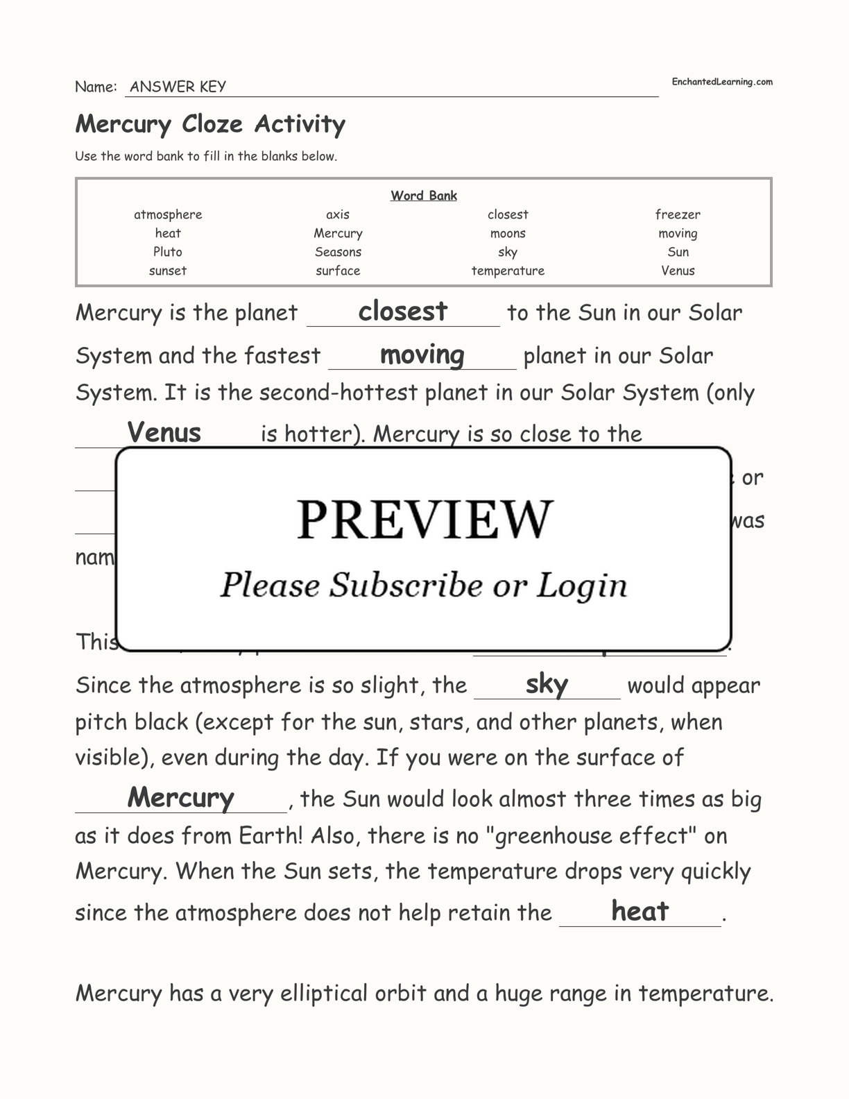 Mercury Cloze Activity interactive worksheet page 3