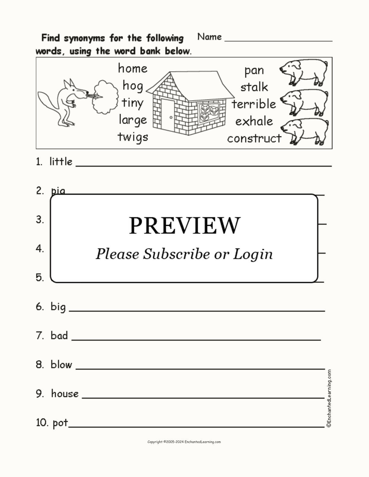 'Three Little Pigs' Synonyms interactive worksheet page 1