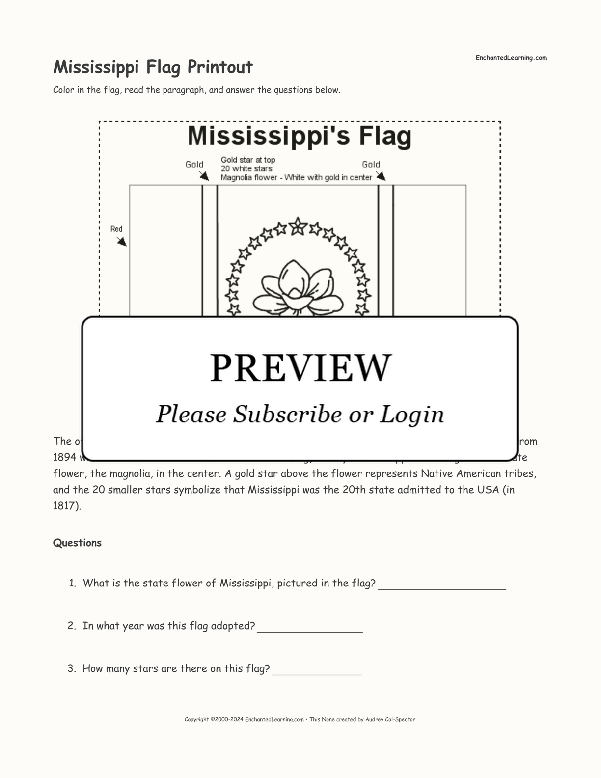 Mississippi Flag Printout interactive worksheet page 1